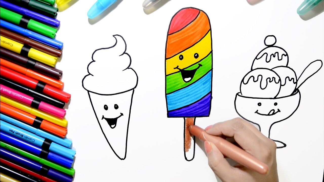 Draw and Color Rainbow Popsicle IceCream Coloring Page and Learn to Color