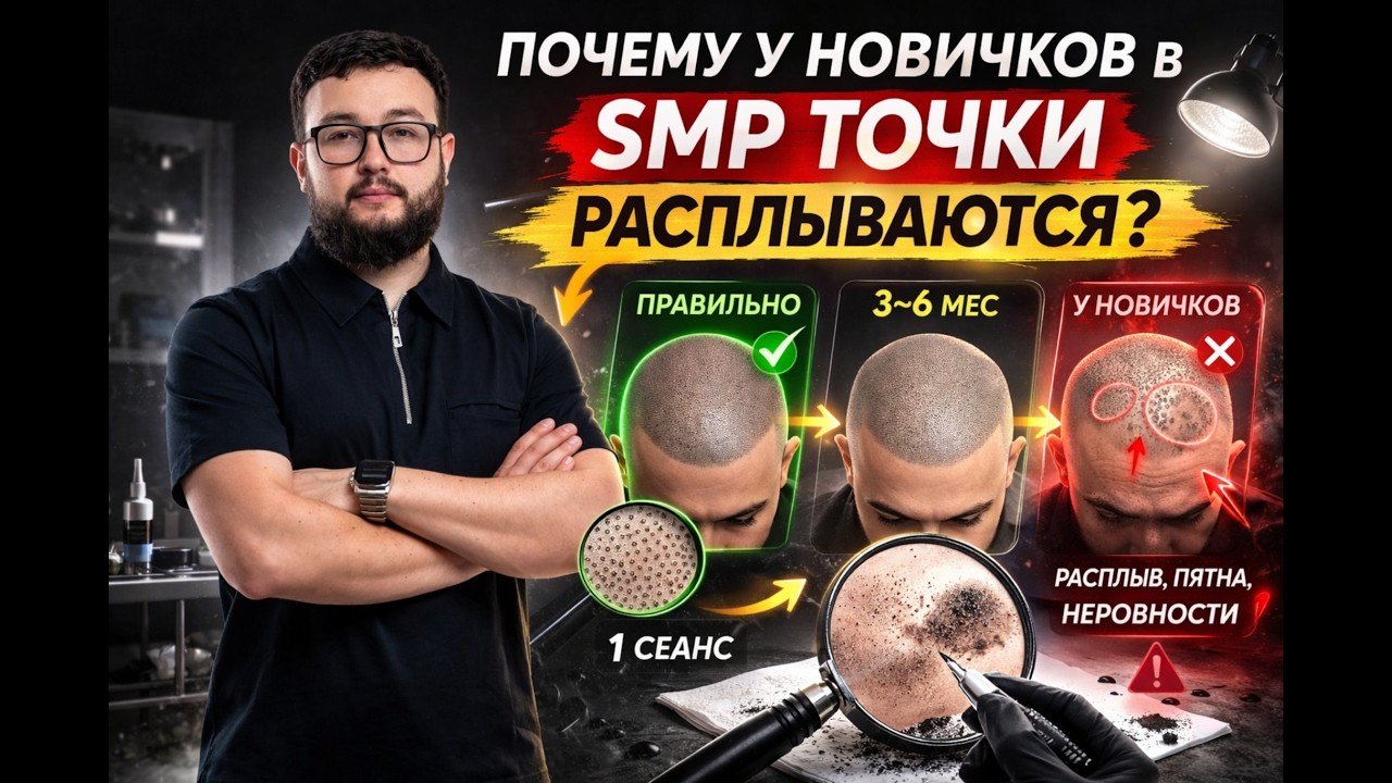 Почему у новичков в микропигментации кожи головы SMP| трихопигментации  расплываются точки?