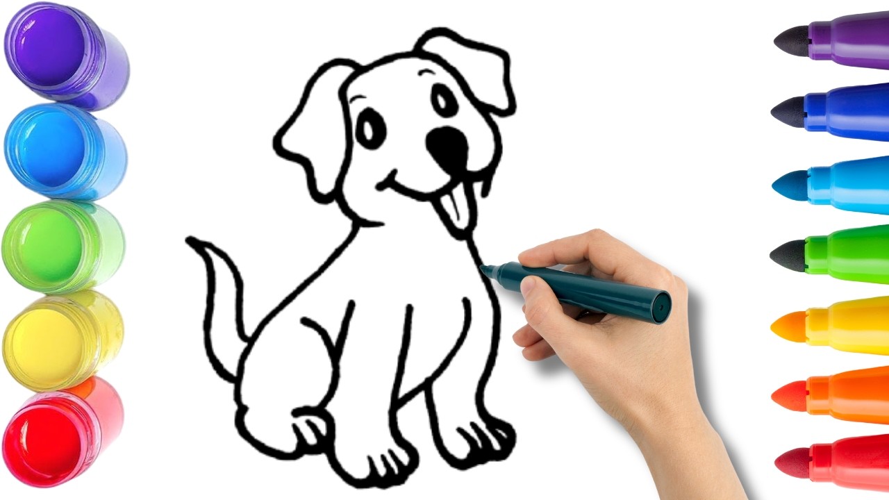 How To Draw cute dog Drawing, Painting & Coloring For Kids and Toddlers_ Child Art 🐋🌈🎨