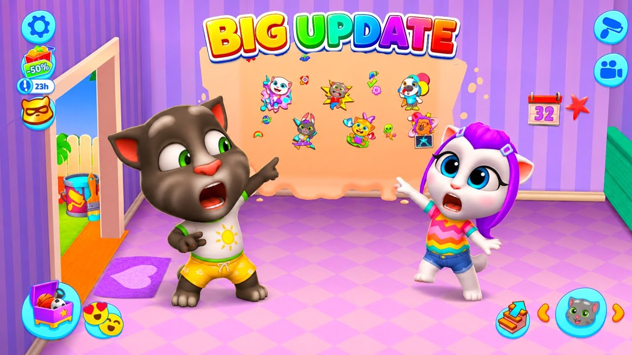 BIG UPDATE MY TALKING TOM FRIENDS | A New Wall For Creativity | New Stickers and Paints ❤️💛💚