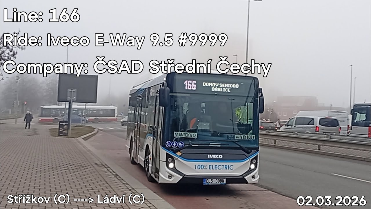 Line: 166 Ride: Iveco E-Way 9.5 Company: ČSAD Střední Čechy to Ládví (C)