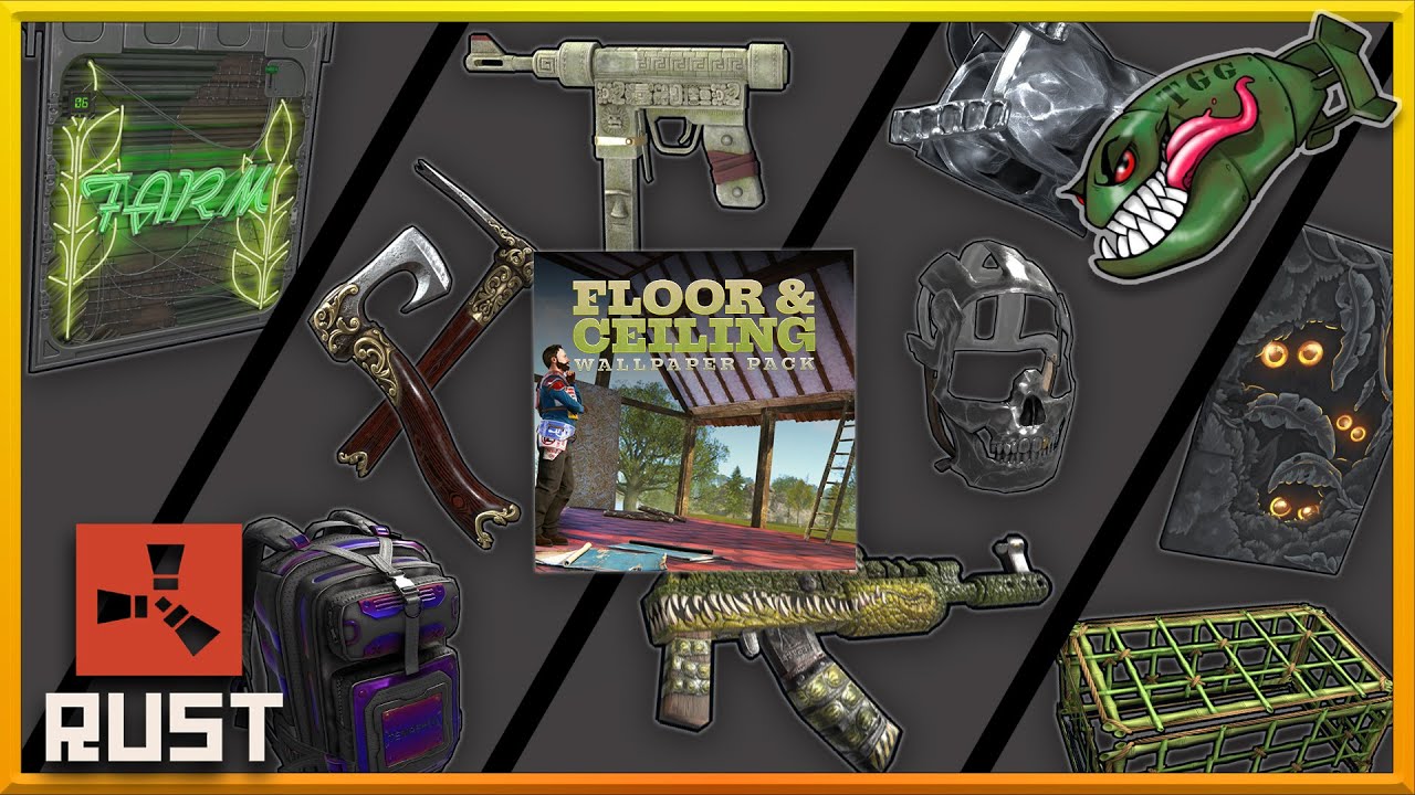 Rust Skins | Floor & Ceilings Wallpaper Pack, Boneforged HQM, Bamboo Cage LWB, Neon Farm Door