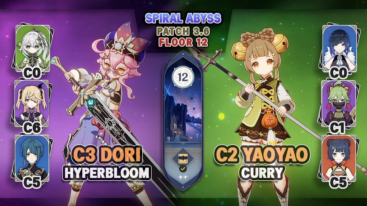 C3 Dori Hyperbloom & C2 Yaoyao Curry | Spiral Abyss 3.6 Floor 12 - Genshin Impact