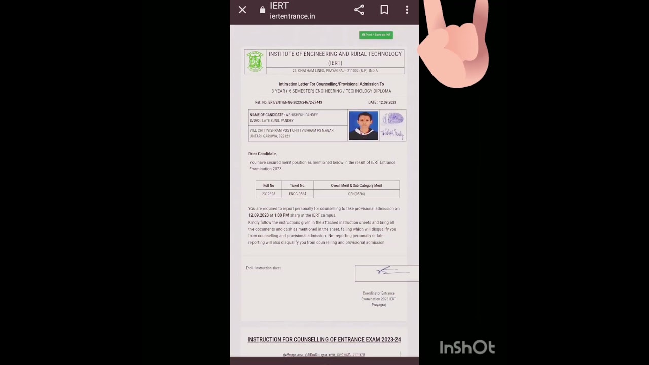 IERT counseling letter 2023 aagya🍷🗿#iert #viral #shorts #shortsfeed #iertentranceexam  #iertare