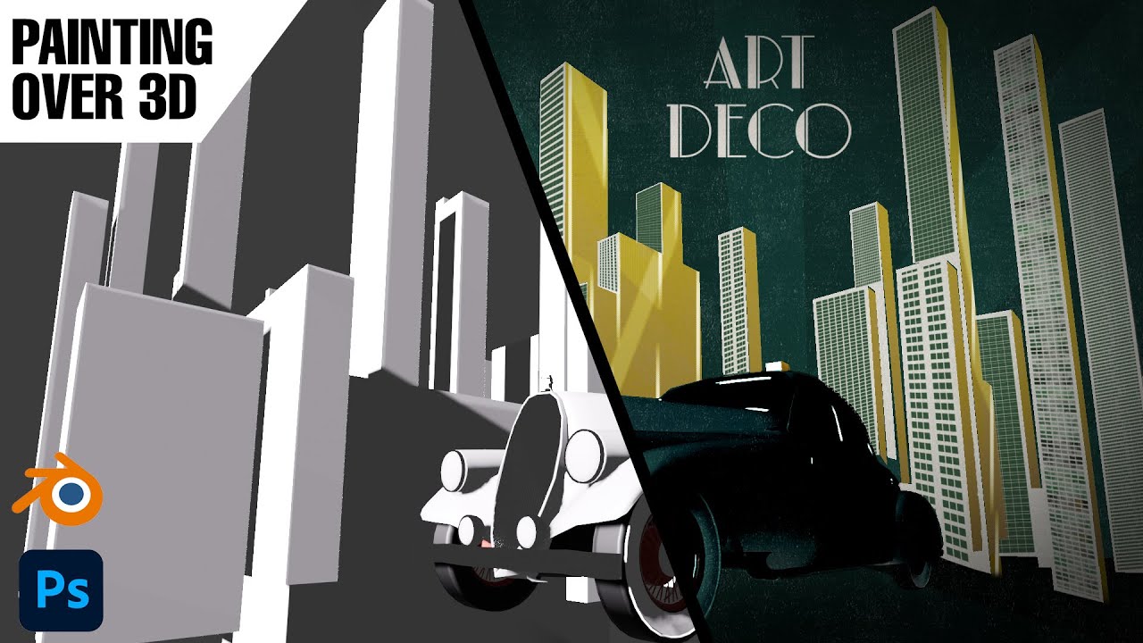 Paintover 3D Art Deco Poster | Blender & Photoshop