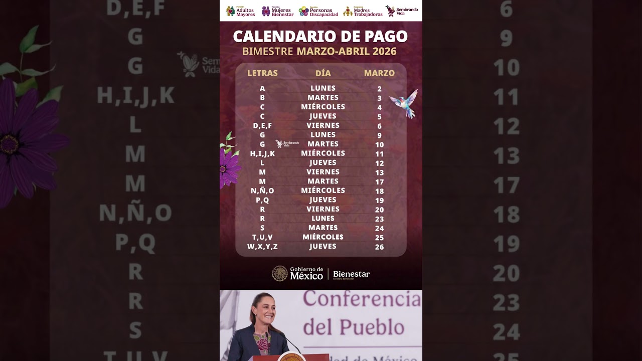 📅 Calendario Oficial de Pago Marzo&ndash;Abril | Pensiones Bienestar #2026⭐#Pensi&oacute;nAdultoMayor #bienestar