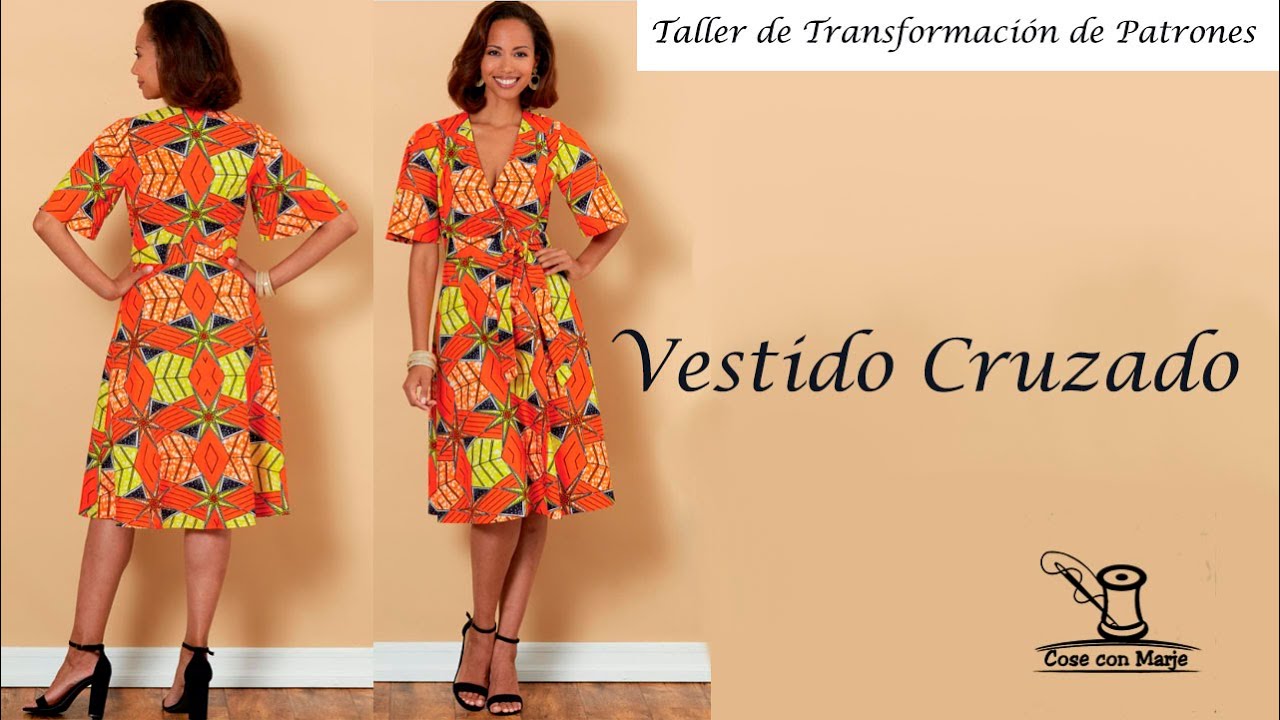 VESTIDO CRUZADO CON MANGAS DE VOLANTES 👗 TRANSFORMACIÓN DE PATRONES👗COSE CON MARJE👗CURSOS GRATIS