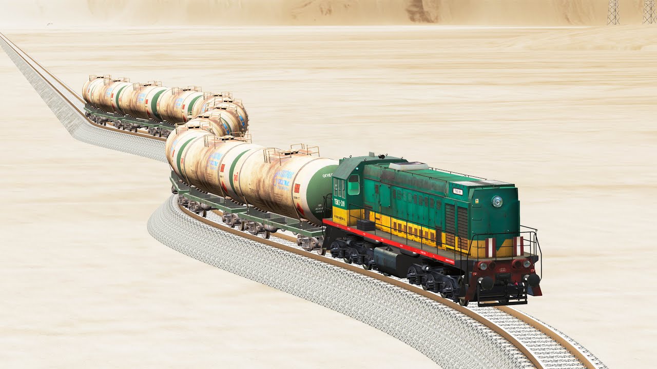 Impossible Very Long Snaked Rail Tracks vs Trains crossing-Beamng Drive