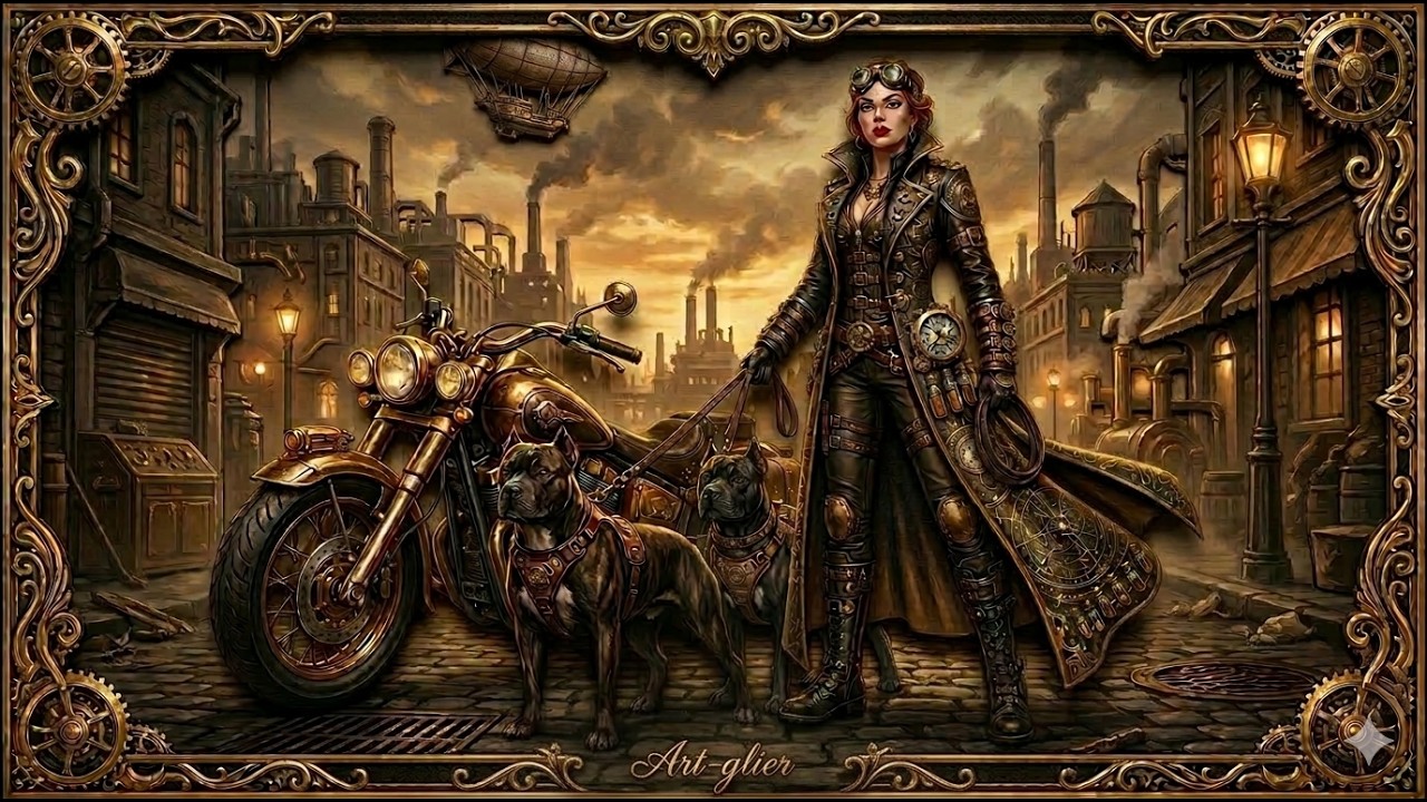 Mysterious Steampunk Woman with Pitbulls | Frame TV Art | screensaver 30 minutes | no sound