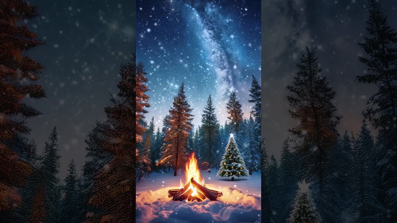 4K Vertical Christmas Campfire 3 Hours Xmas Music Holiday Background Video 9x16 Screensaver