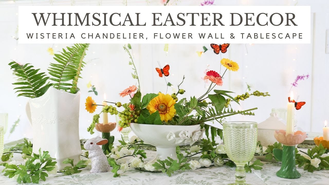 Whimsical Easter Decor | Spring Garden Party Theme |  Wisteria Chandelier + Flower Wall Backdrop