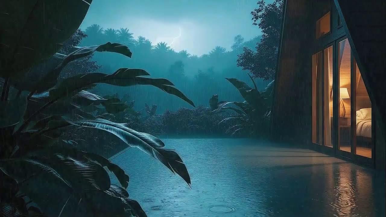 Calming Tropical Rainstorm Surrounding Cabin Walls For Fast Sleep 🌧️