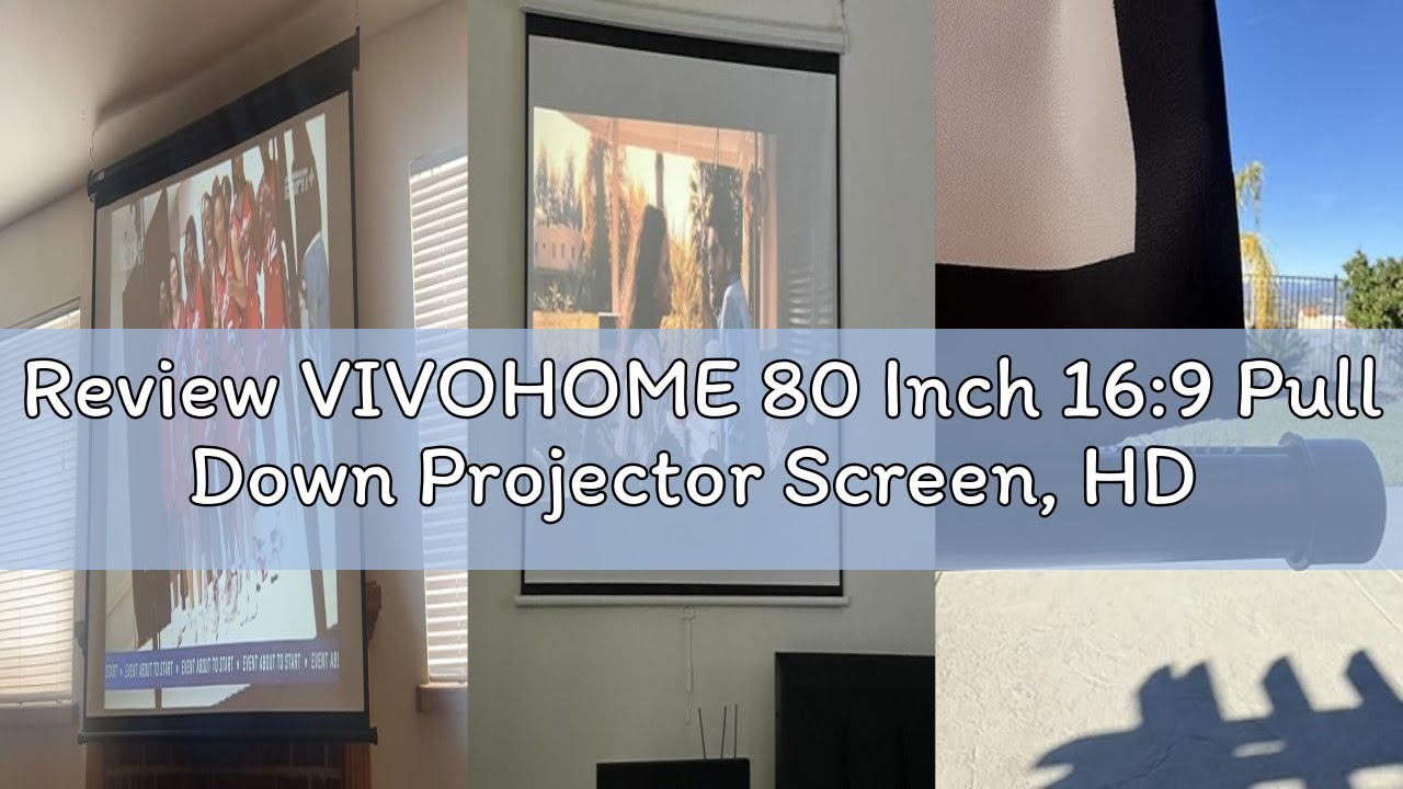 Review VIVOHOME 80 Inch 16:9 Pull Down Projector Screen, HD 4K Retractable Movie Screen for Indoor H