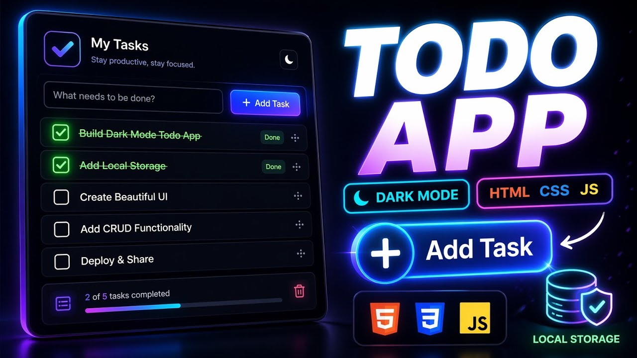 Build a Todo App with Local Storage | Step-by-Step HTML CSS JavaScript 🔥