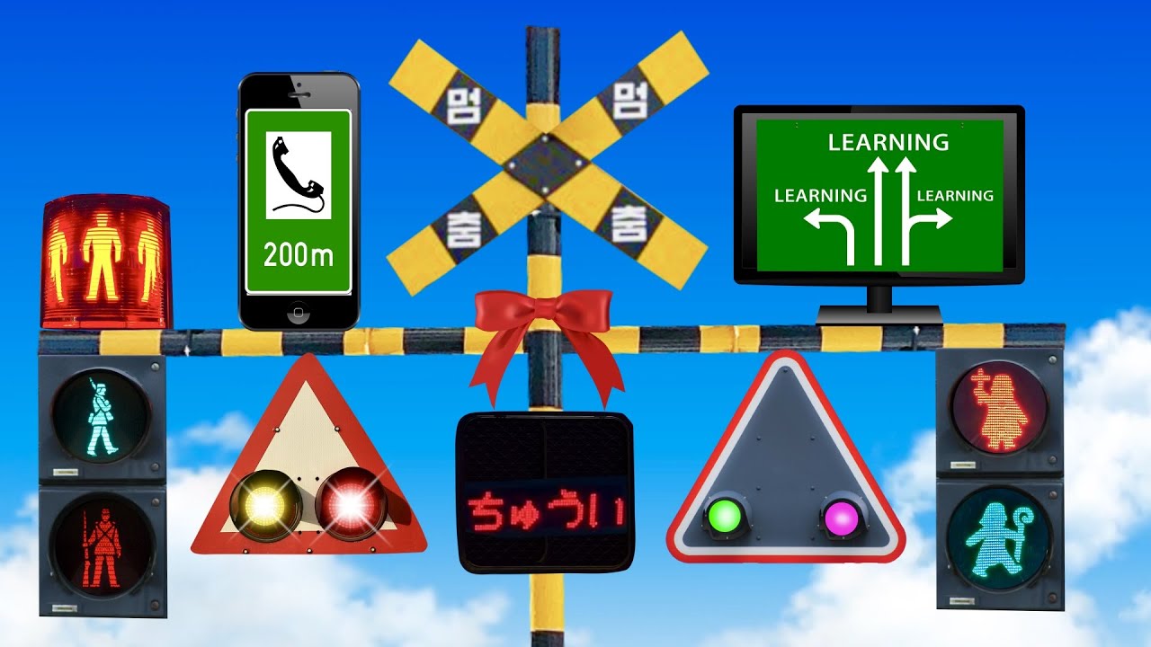 【踏切アニメ】豪華な合体LED信号機♪ハイテクなふみきりカンカン Railroad Crossing and train railway  level crossover　交通標識　線路