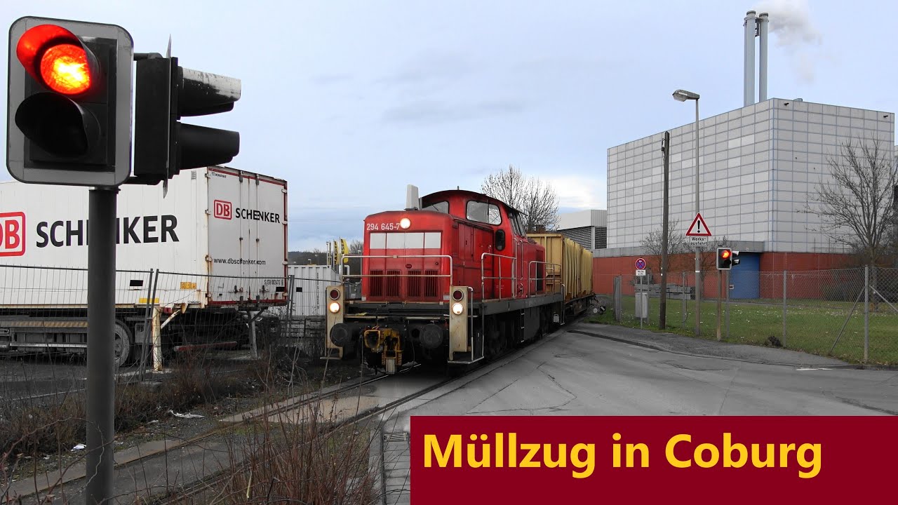 DB Cargo mit Müllzug am MHKW Coburg bei Ankunft & Abfahrt mit BR294