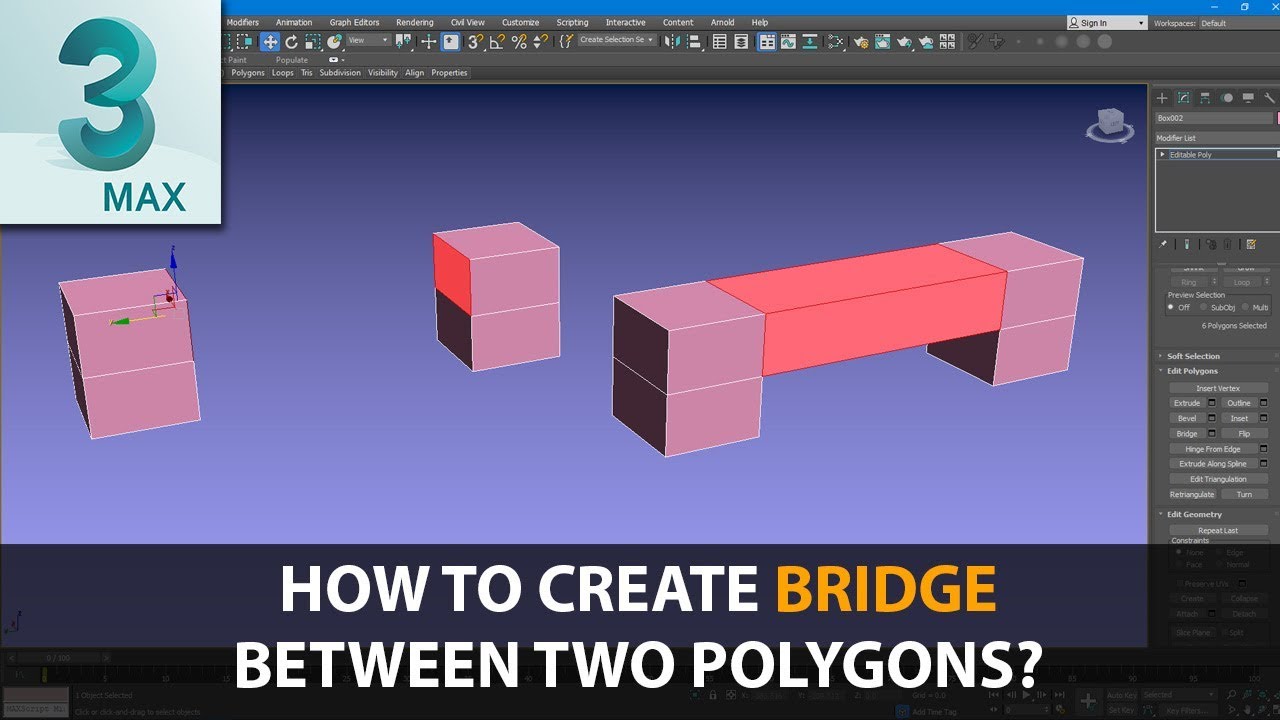 How To Create Bridge Between Two Polygons In 3dsmax? 3DS max Tutorial For beginners / 3d modeling