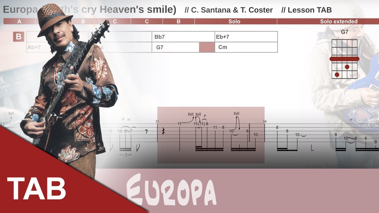 Europa - Santana - Guitar Lesson tabs and chords
