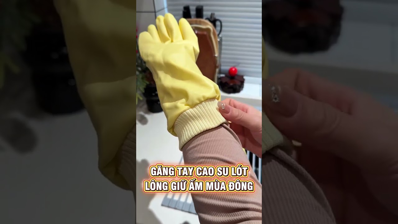 Găng Tay Cao Su Lót Lông Giữ Ấm Mùa Đông - Chống Trượt Chống Nước - Cổ Bo Dài