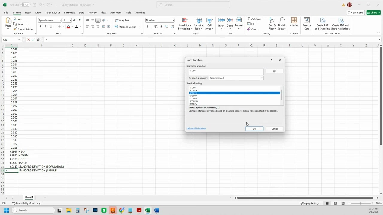 Candy Statistics Excel Work Video Tutorial