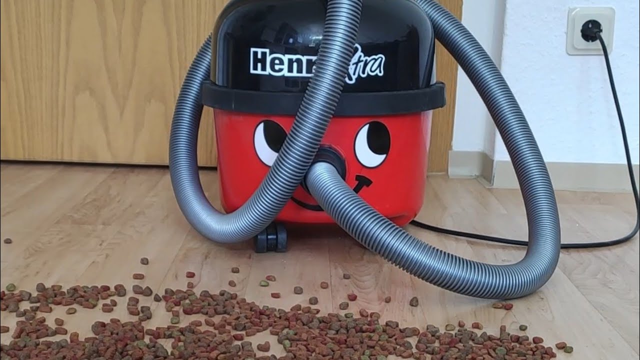 Henry Hoover vacuuming up Cat food