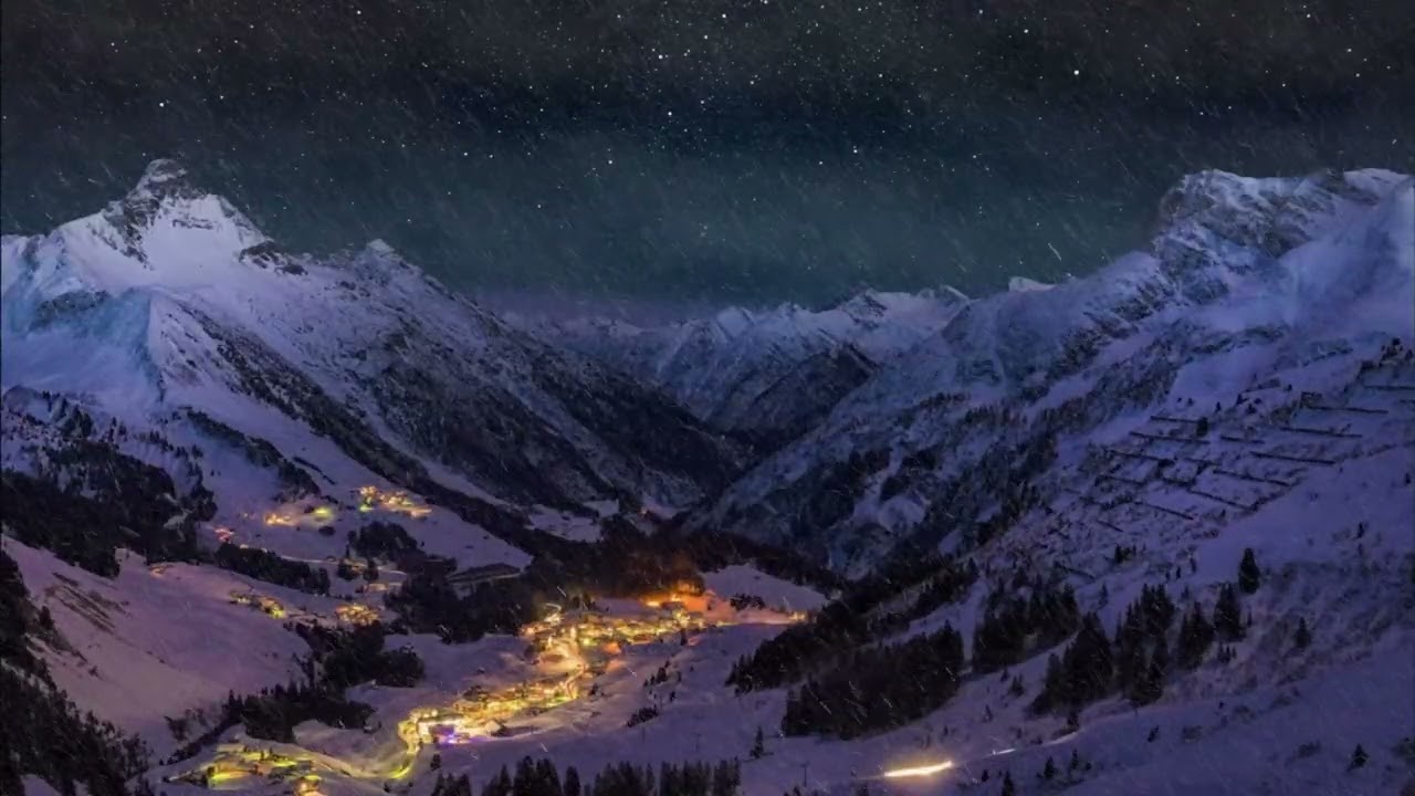 Cozy Winter Night Ambience | Snowy Village, Soft Lights & Calm Music (1+Hour )