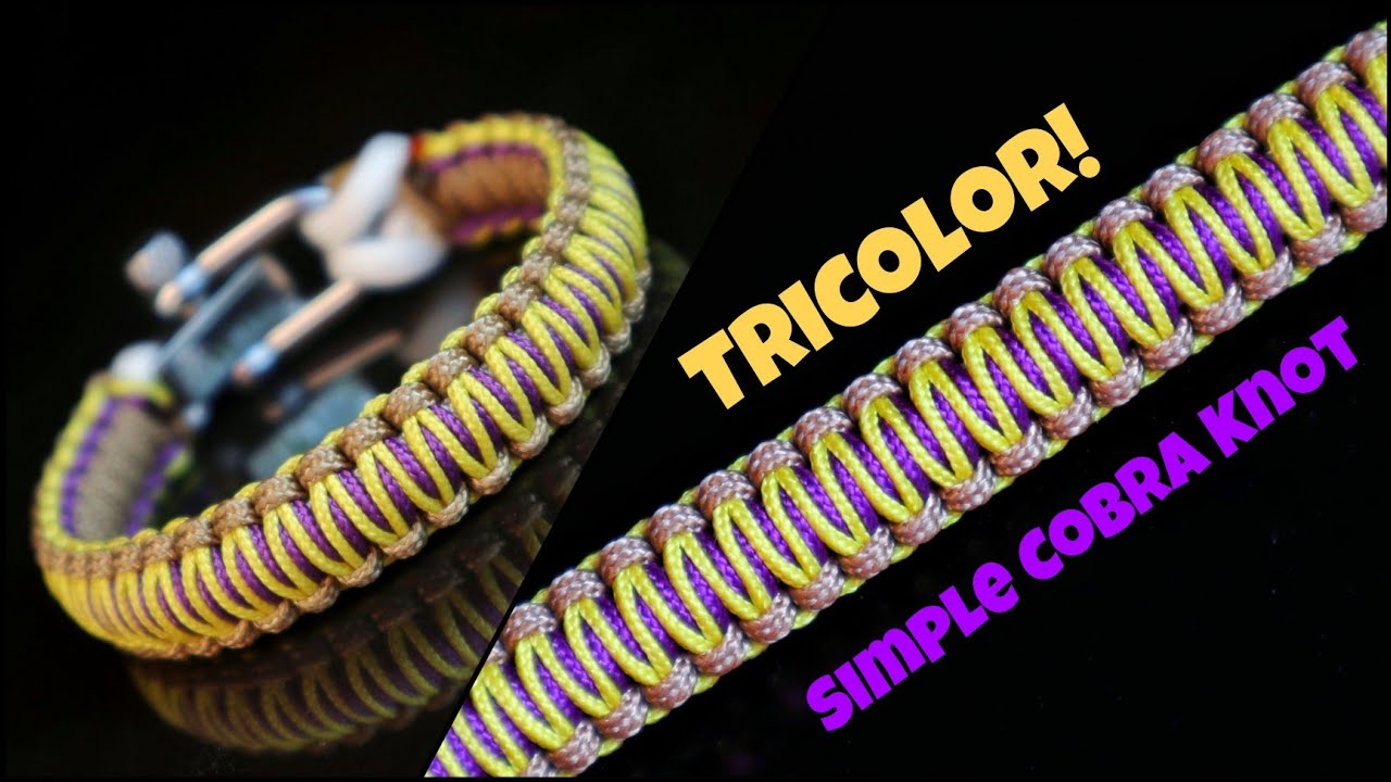TRICOLOR! HOW TO MAKE COBRA KNOT PARACORD BRACELET WITH SHACKLE, EASY PARACORD TUTORIAL.