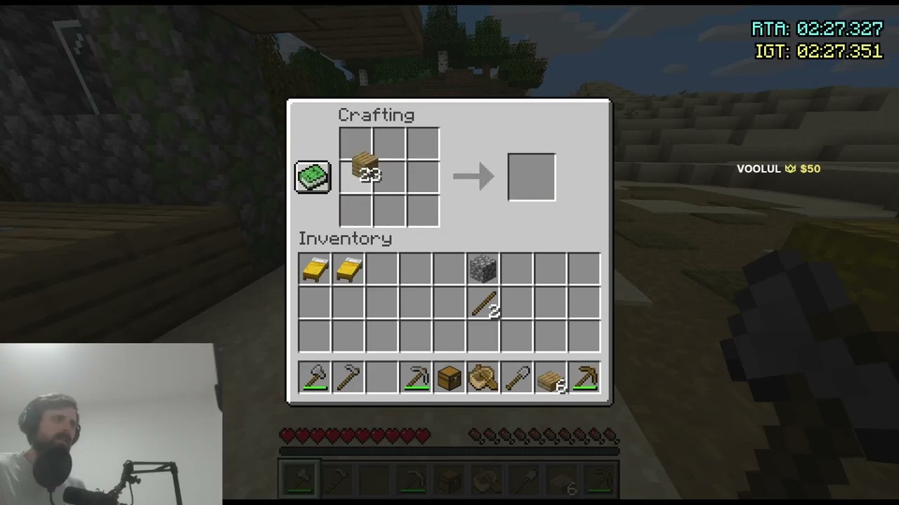 Forsen wastes a minute in his Minecraft run trying to craft a wooden bucket Trying To Beat X