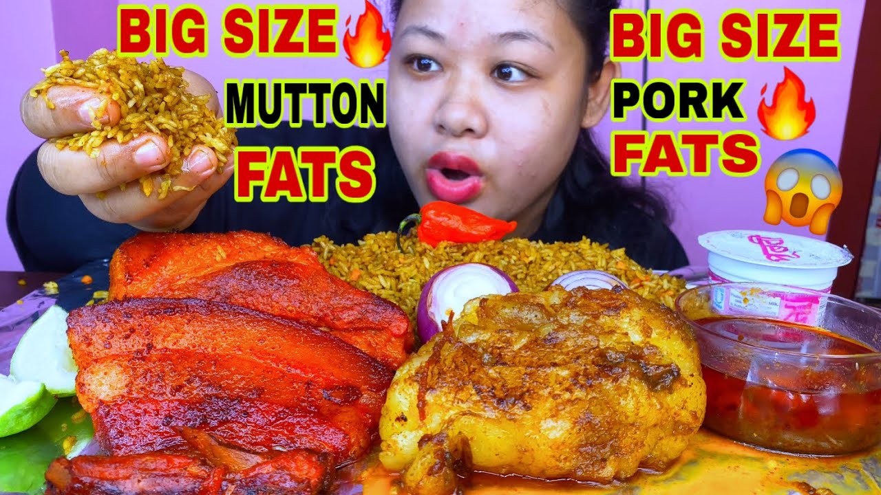 БОЛЬШОЙ ОСТРЫЙ БАРАНИЙ ЖИРНЫЙ КАРРИ, БОЛЬШОЙ ЖИРНЫЙ СВИННОЙ ГРУДИНК С ЖАРЕНЫМ РИСОМ МУКБАНГ АСМР ...