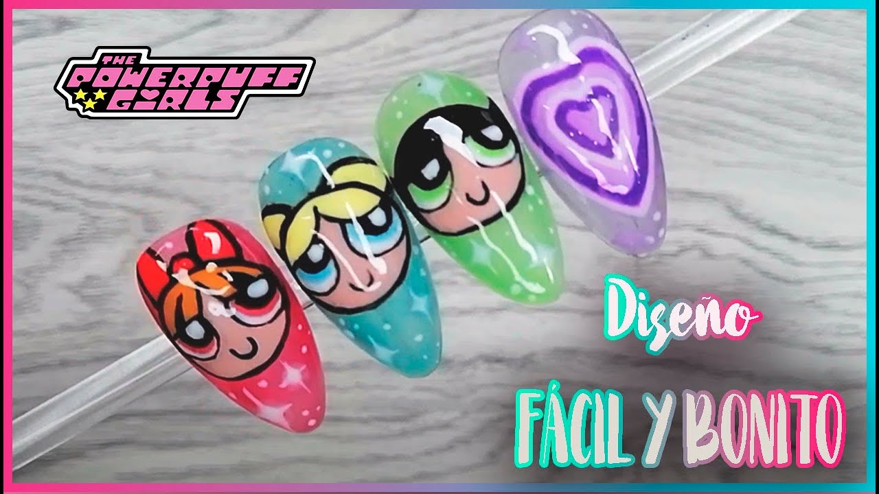 Diseño de uñas de CHICAS SUPERPODEROSAS / POWERPUFF GIRLS nails