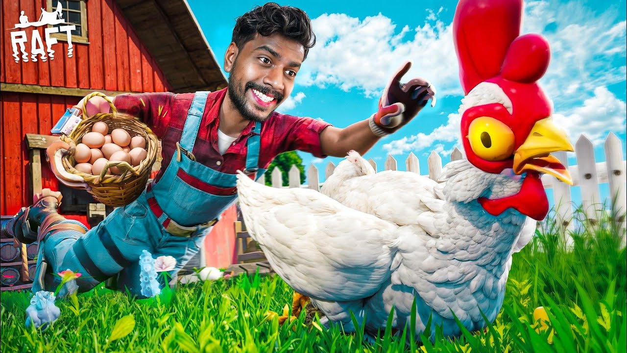STARTING A CHICKEN FARM ON MY RAFT 🐔!! Raft (Part 13)