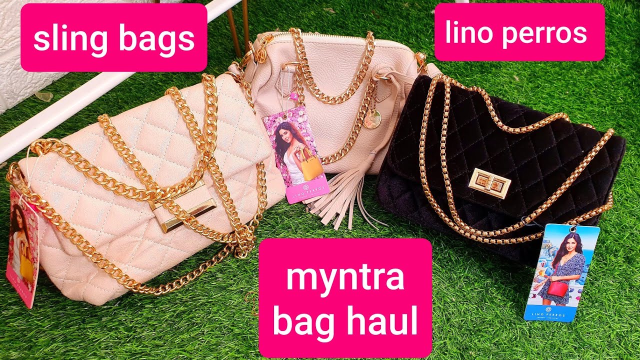 MYNTRA slingbag Haul | lino perros quilted bags | RARA | black & beige quilted trendy stylish bag |
