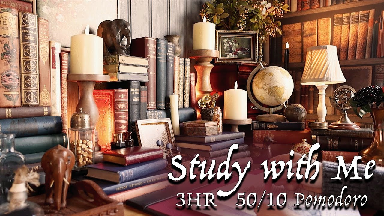 3-Hour Study With Me | The Old Library | Background Noise ASMR | Dark Academia