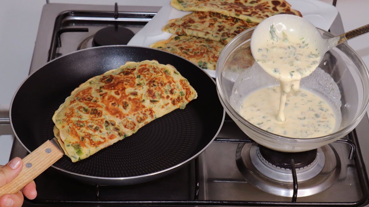 بكأس دقيق فقط وفي 10 دقائق حضيري فطائر المقلاة السائلة بدون لحوم ولا اختمار The Vegetable Crepe
