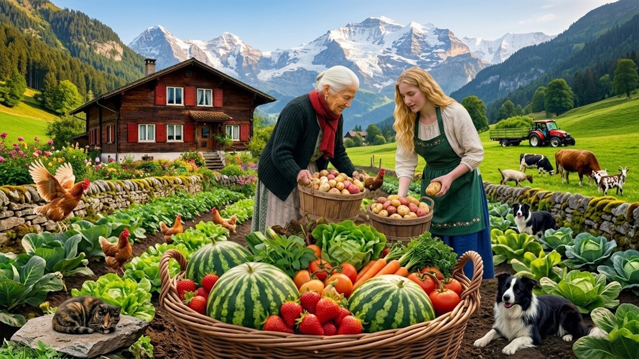 Harvesting Vegetables and Watermelons at the World's Most Beautiful Farm 🍀Cooking with Family
