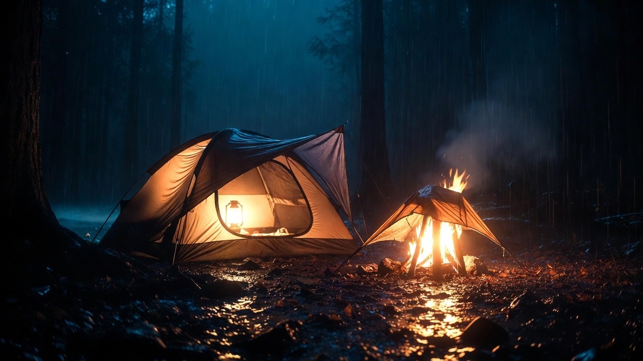 Rain on Tent with Campfire 🔥🏕️ | 2 Hours Cozy Camping Rain Sounds for Sleeping & Relaxing