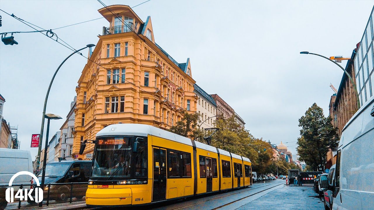 Walking in the rain Berlin, September 2020 [4K] ASMR Binaural 3D Sounds, from Checkpoint Charlie