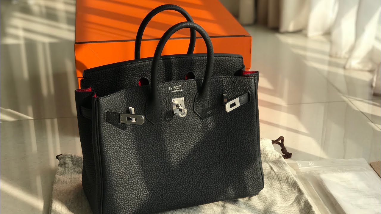 BIRKIN 25 TOGO RAIN-LINES TWO TONE NOIR/ROUGE GARANCE HSS PHW
