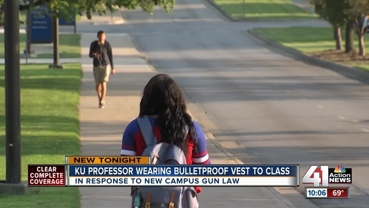 KU professor wears bullet proof vest as students now allowed to carry guns on campus