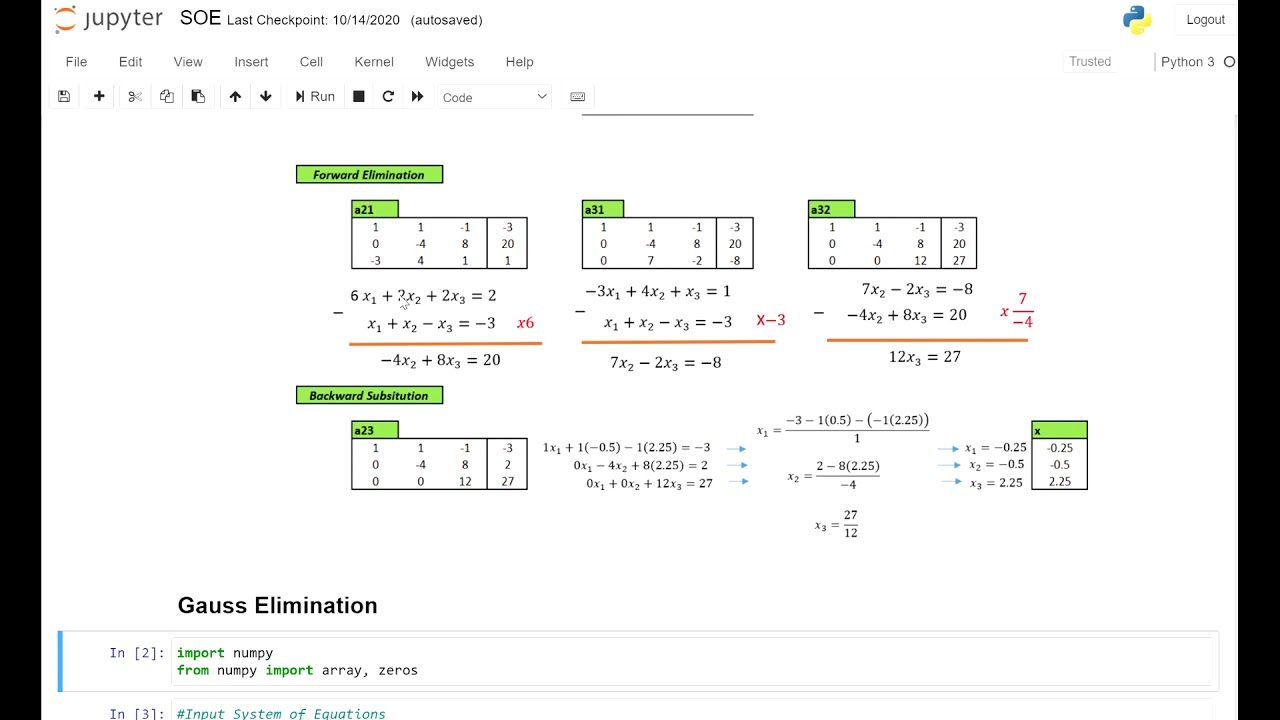 Gauss Elimination - 4x4 - Python Code