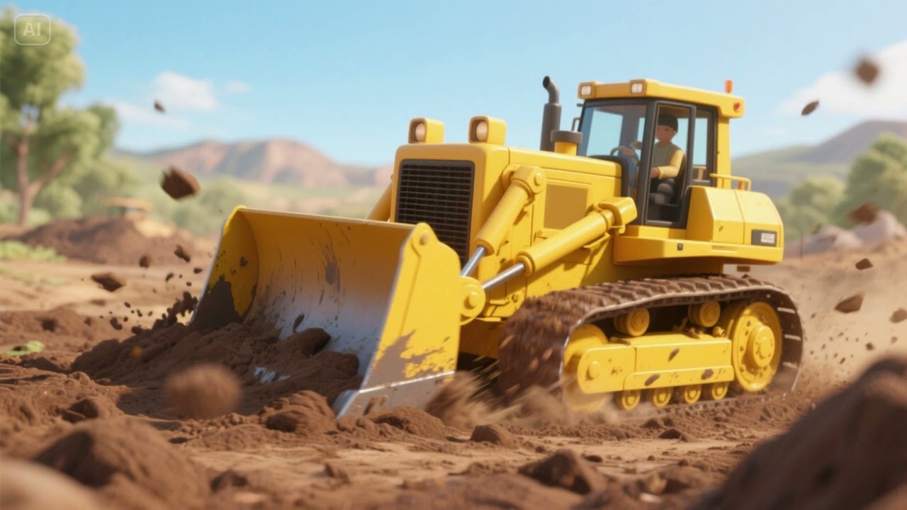 The Big Yellow Bulldozer Pushes the Dirt | Nursery Rhymes & Kids Songs