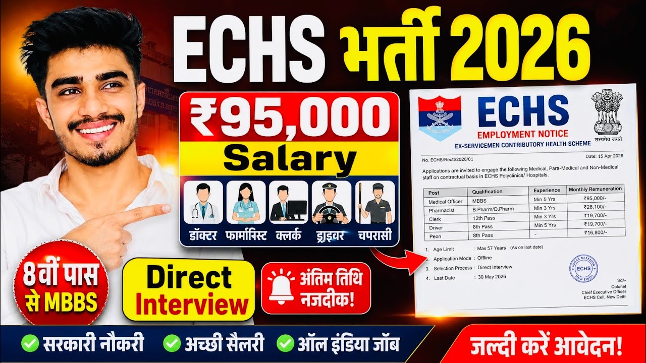 ECHS Vacancy 2026 | बिना परीक्षा भर्ती | Direct Interview | Salary ₹95,000 तक