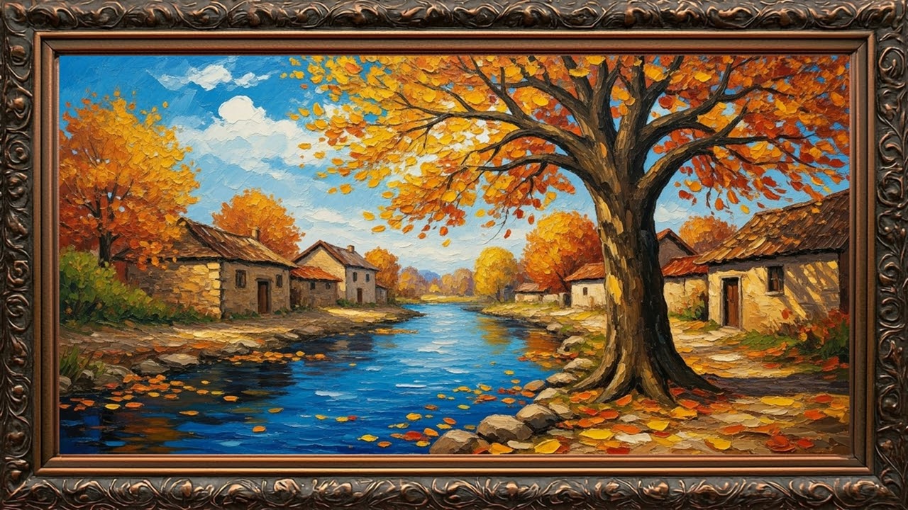 4K Vintage TV Frame Oil Painting Art 🖼️ Relaxing Classic Wall D&eacute;cor for Winter & Evening Mood