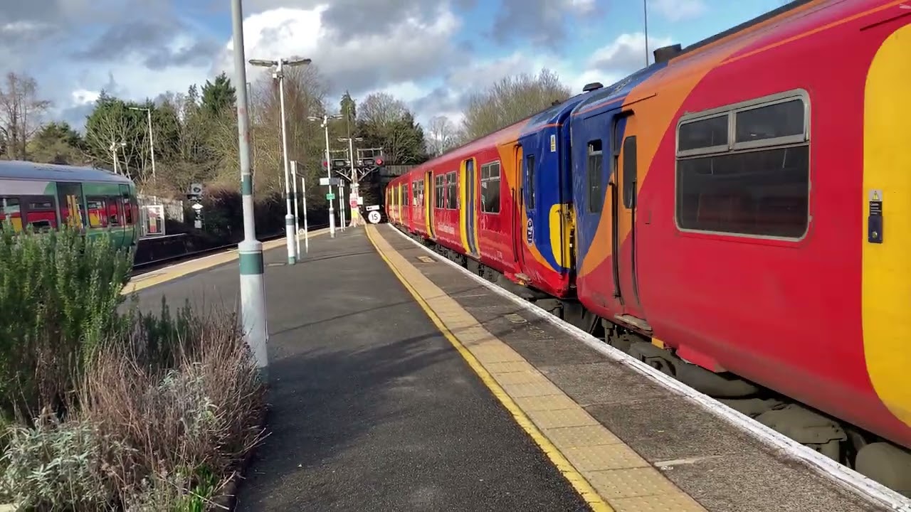 Class 455 departing Dorking inc Farewell Tour unit.