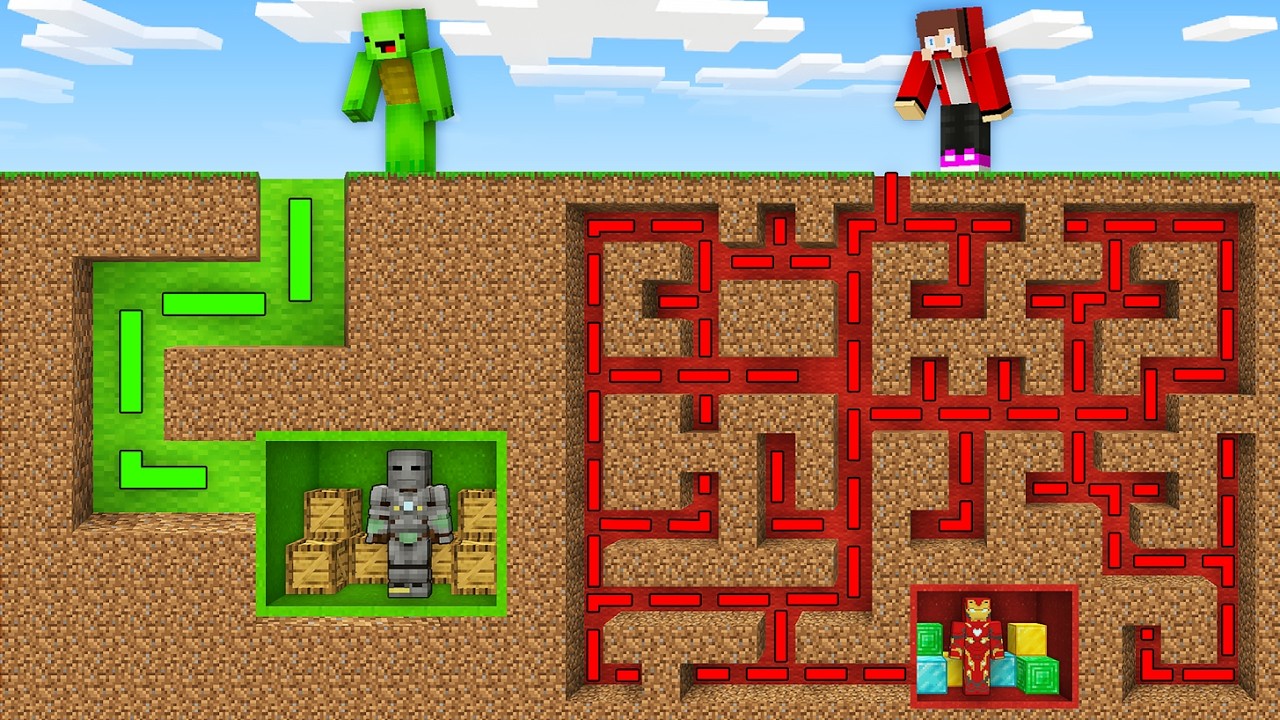 JJ and Mikey Found Iron Man Suit MAZE Challenge in Minecraft - Maizen