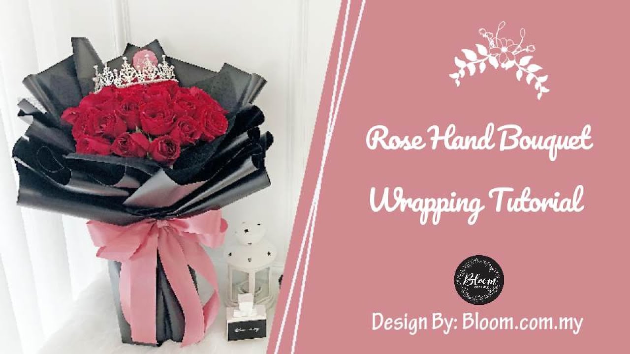 How to Wrap a Rose Hand Bouquet ||  Flower Wrapping Technique & Ideas - Red Roses With Crown Bouquet