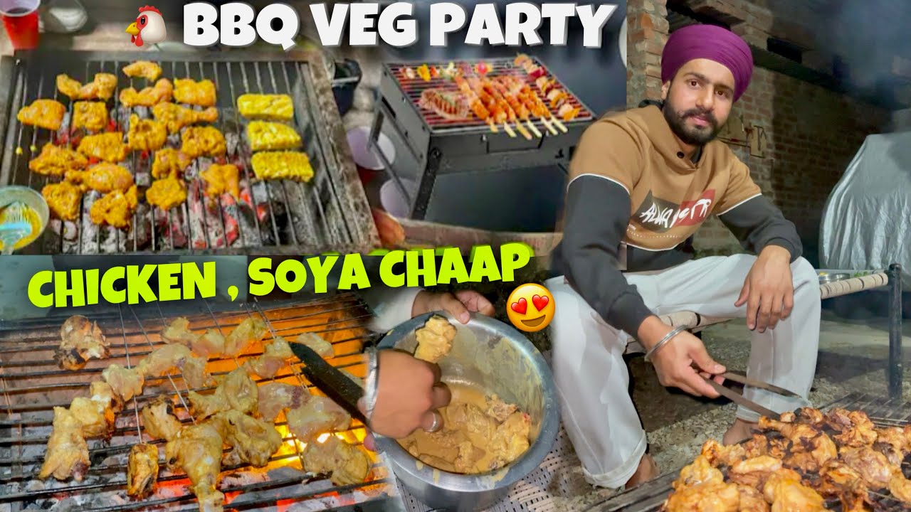 BBQ Party with Friends😰*CHICKEN BBQ* 😋 Veg Soya Champ