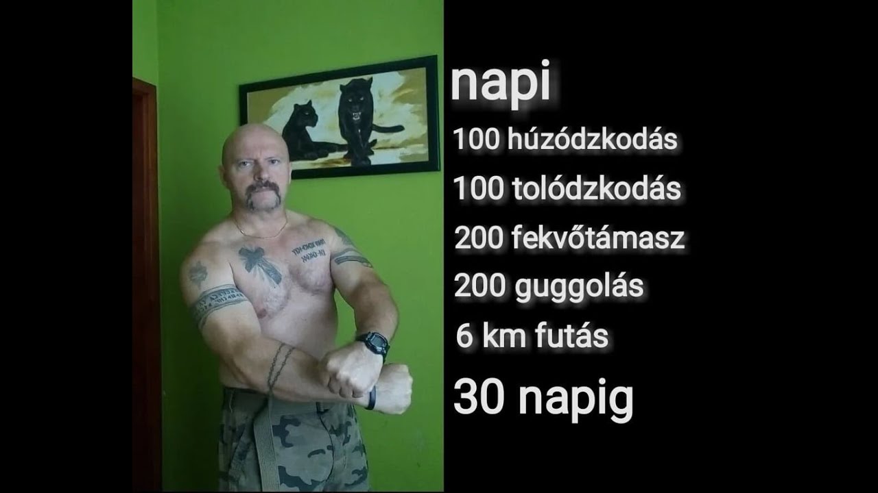 224. Napi 100 húzódzkodás, 100 tolódzkodás, 200 fekvőtámasz, 200 guggolás és 6 km futás 30 napig