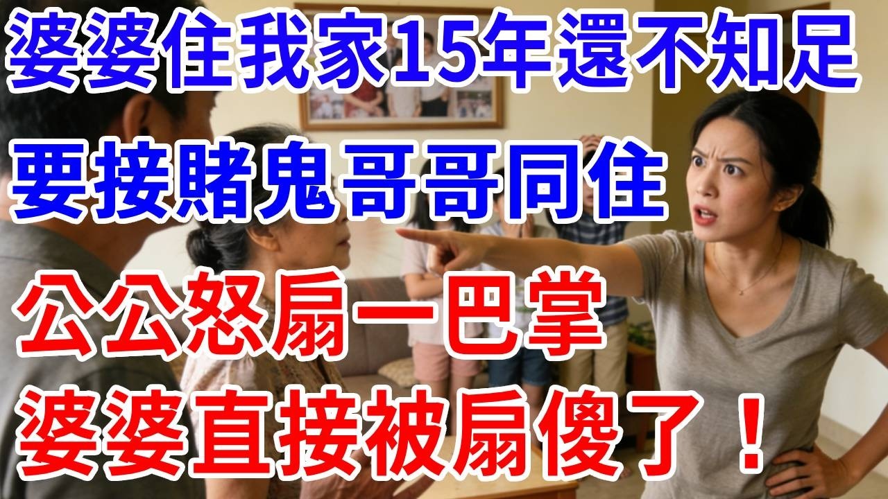婆婆住我家15年還不知足，要接賭鬼哥哥同住，公公怒扇一巴掌，婆婆直接被扇傻了！