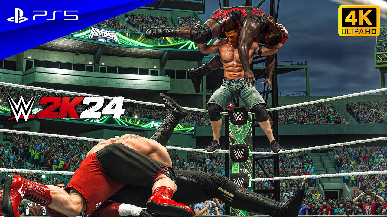WWE 2K24 - Brock Lesnar & John Cena vs. Omos, & Mark Henry | Tornado Tag Team Match | PS5™ [4K60]